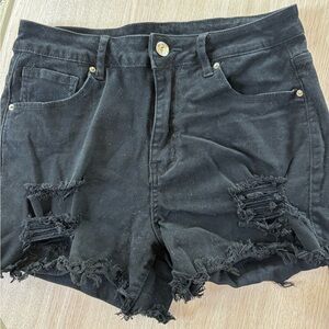 Black Distressed Denim Shorts